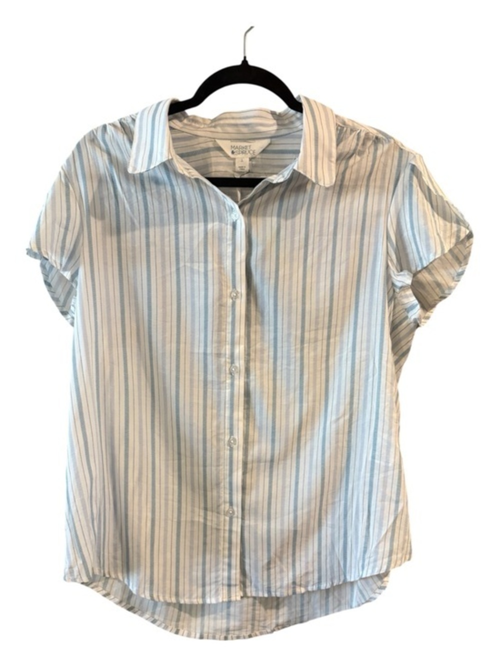 NWT Preppy Romance Market & Spruce Blue Stripe Button Front Blouse Size Large